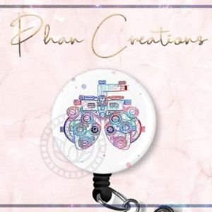 Watercolor Phoropter Retractable Badge Reel Cute Ophthalmologist Nurse ID Holder